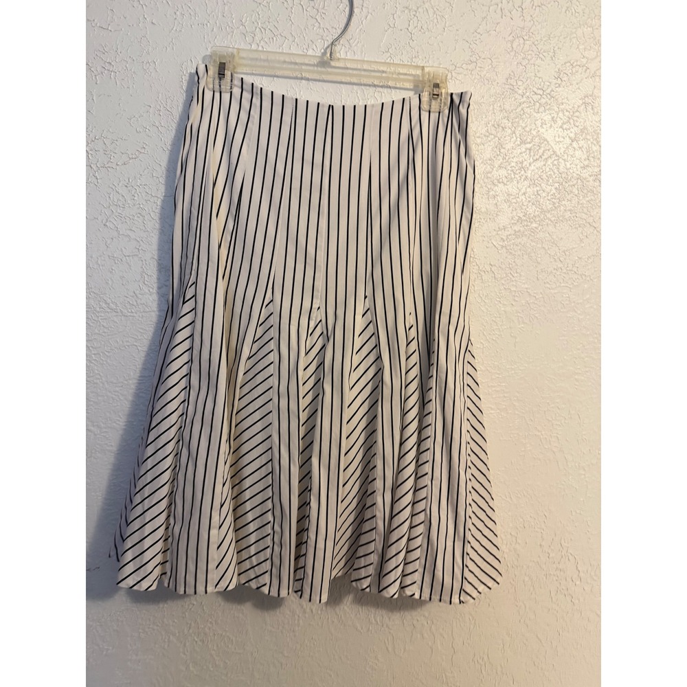 White House Black Market Pinstripe Godet Pleated Midi Skirt Black White Size 6